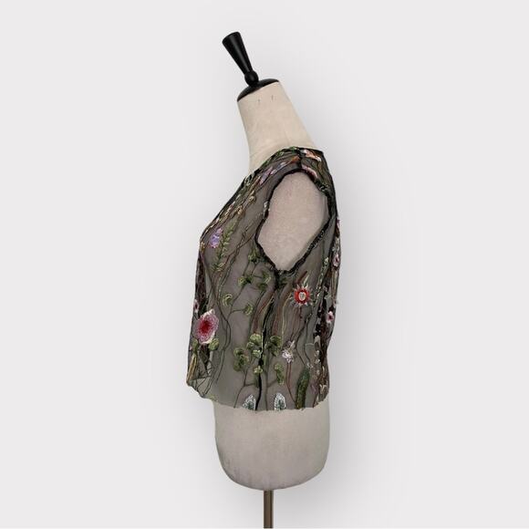 Runway Paris Floral Embroidery Mesh Top Black Size M - Picture 3 of 9